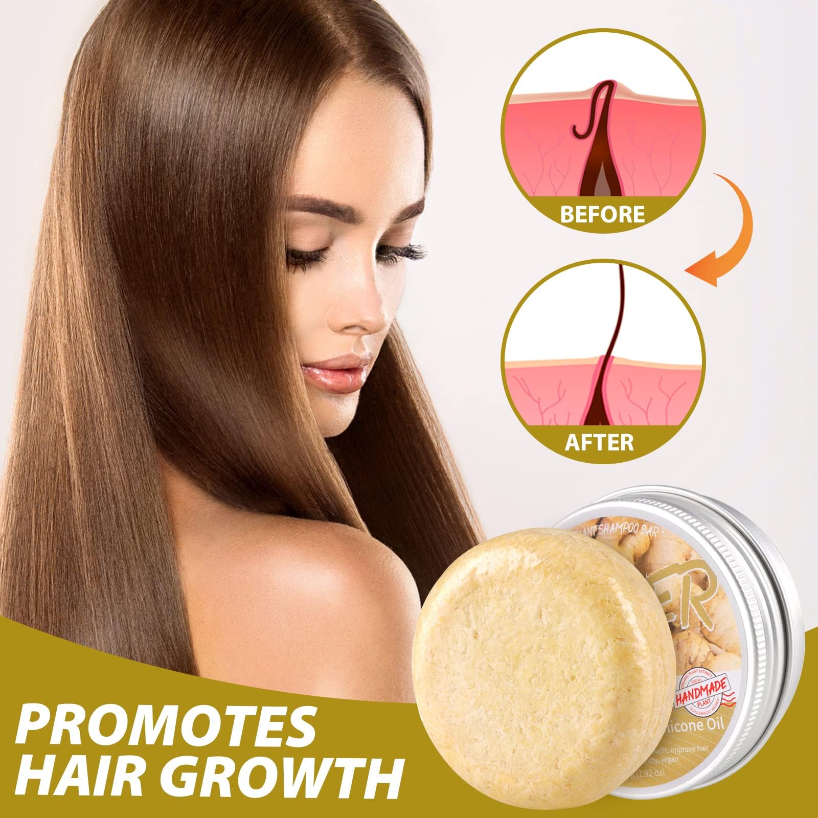 Starhig ginger hair regrowth shampoo bar scalp massage scene suggests stimulating circulation.