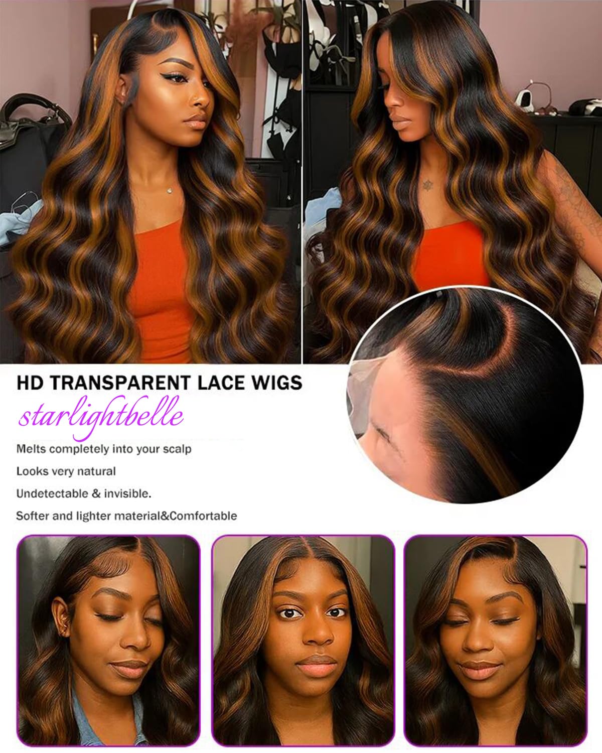 StarlightBelle wig density 220 percent for fuller, natural look