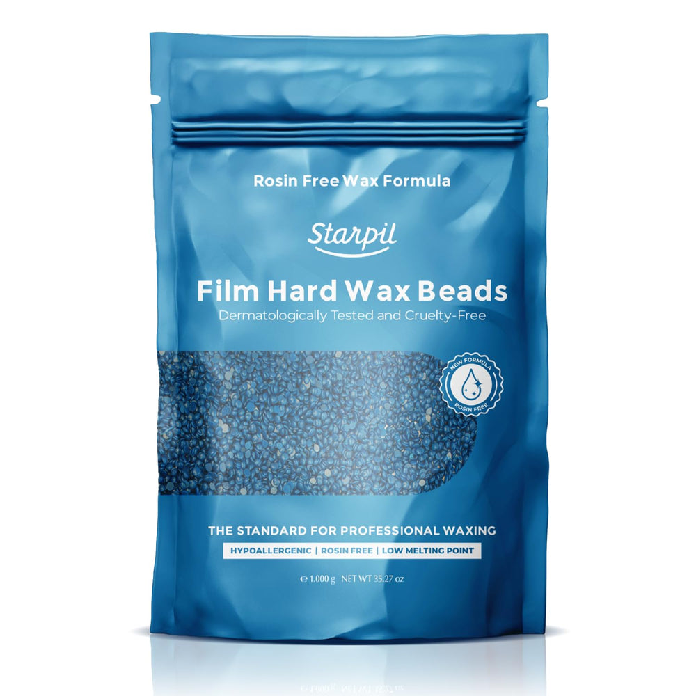 Starpil blue wax beads packaging showing a 1000g bag for at-home waxing.