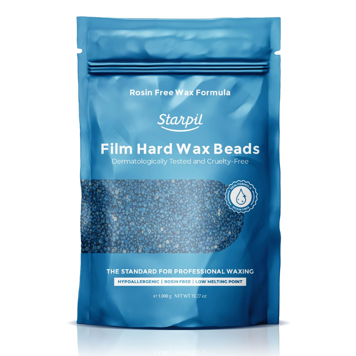 Starpil blue wax beads packaging showing a 1000g bag for at-home waxing.
