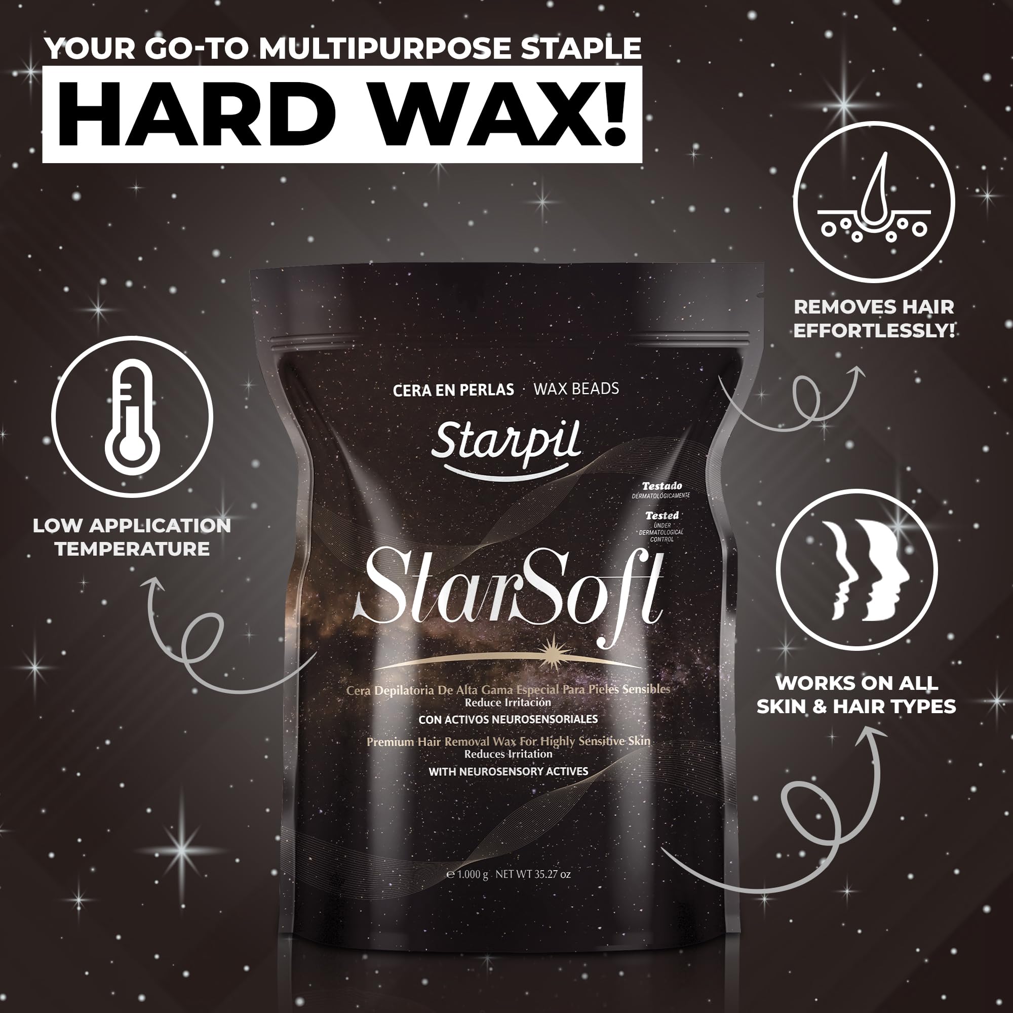 Starpil StarSoft beads hypoallergenic formula suited for hypersensitive skin types.
