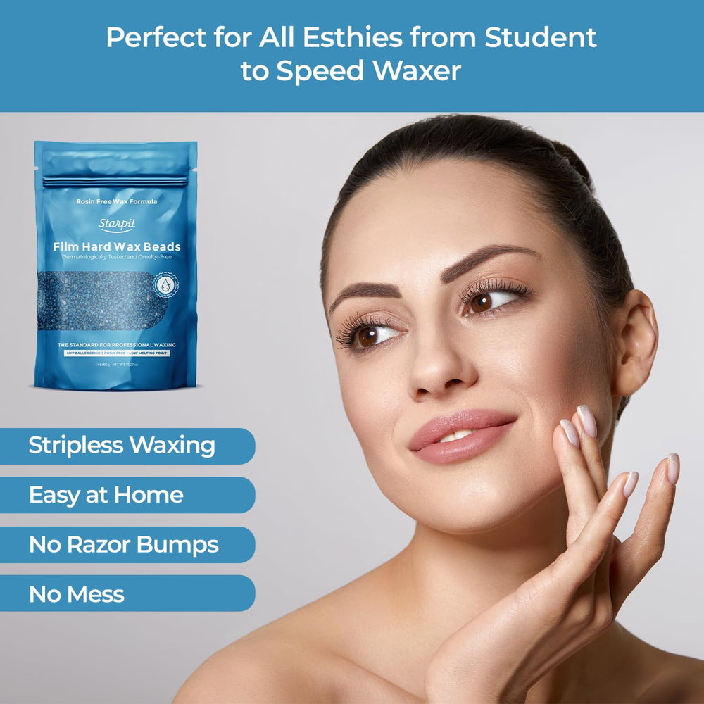 Starpil stripless blue wax beads enable fast, comfortable waxing sessions.