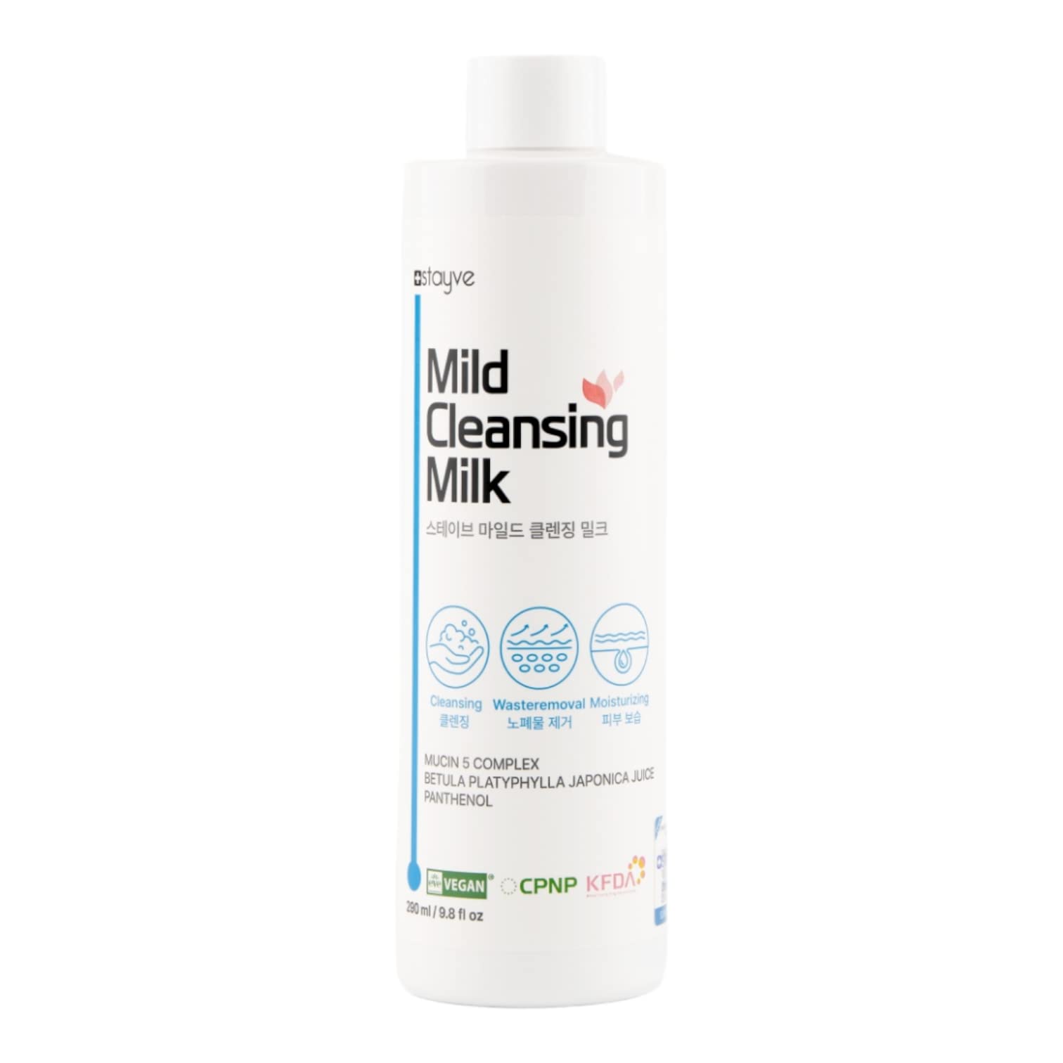 Stayve Mild Cleansing Milk bottle pump for gentle makeup removal in daily routine