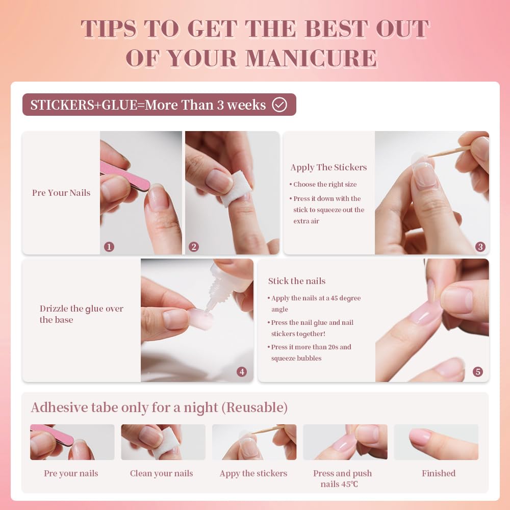 Stbisen glossy gel finish nails are safe for natural nails and easy removal.