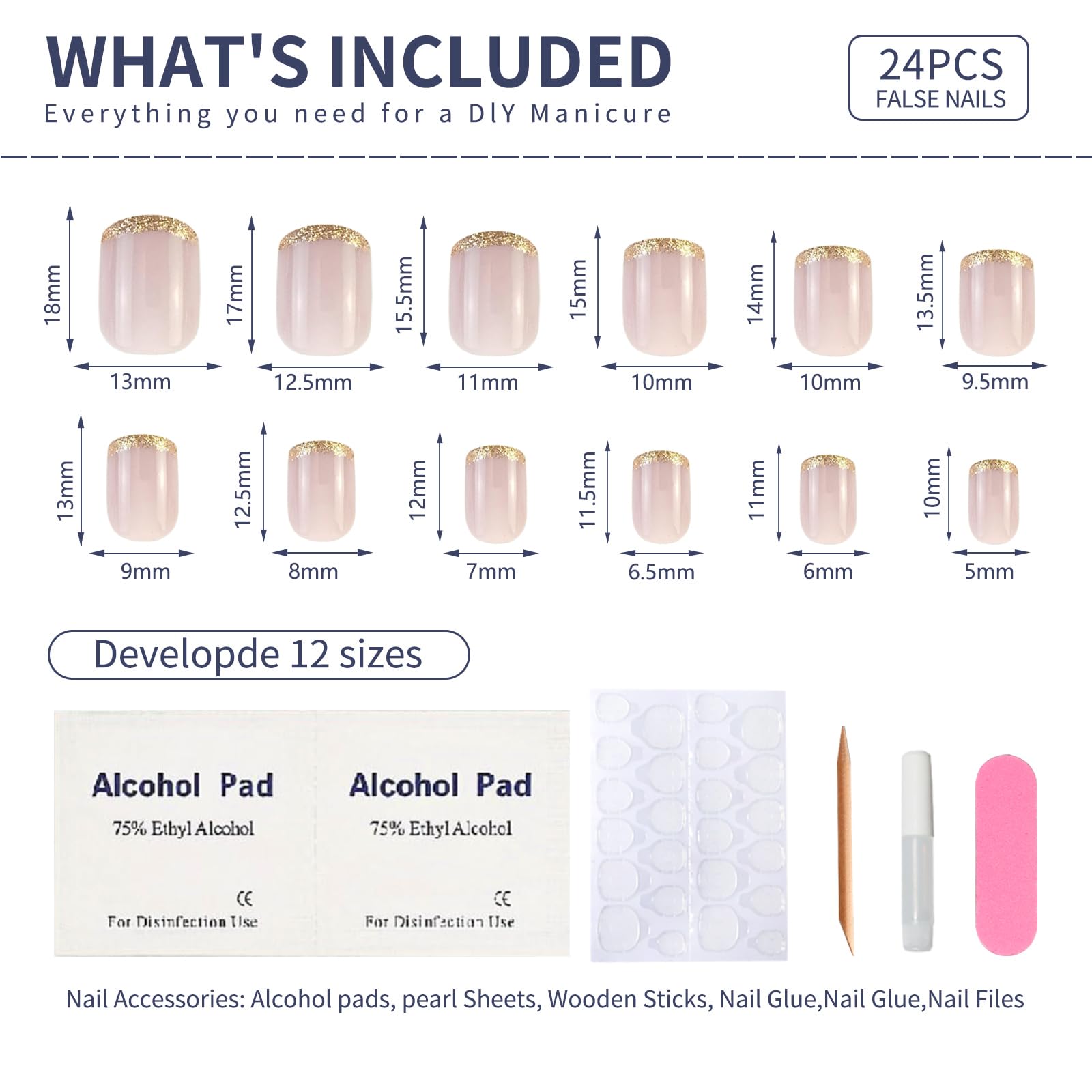 Stbisen french tip nails detail with classic look and gold trim.