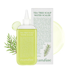 STEAMBASE Tea Tree Scalp Treatment bottle offers a refreshing cleanse for oily scalps.