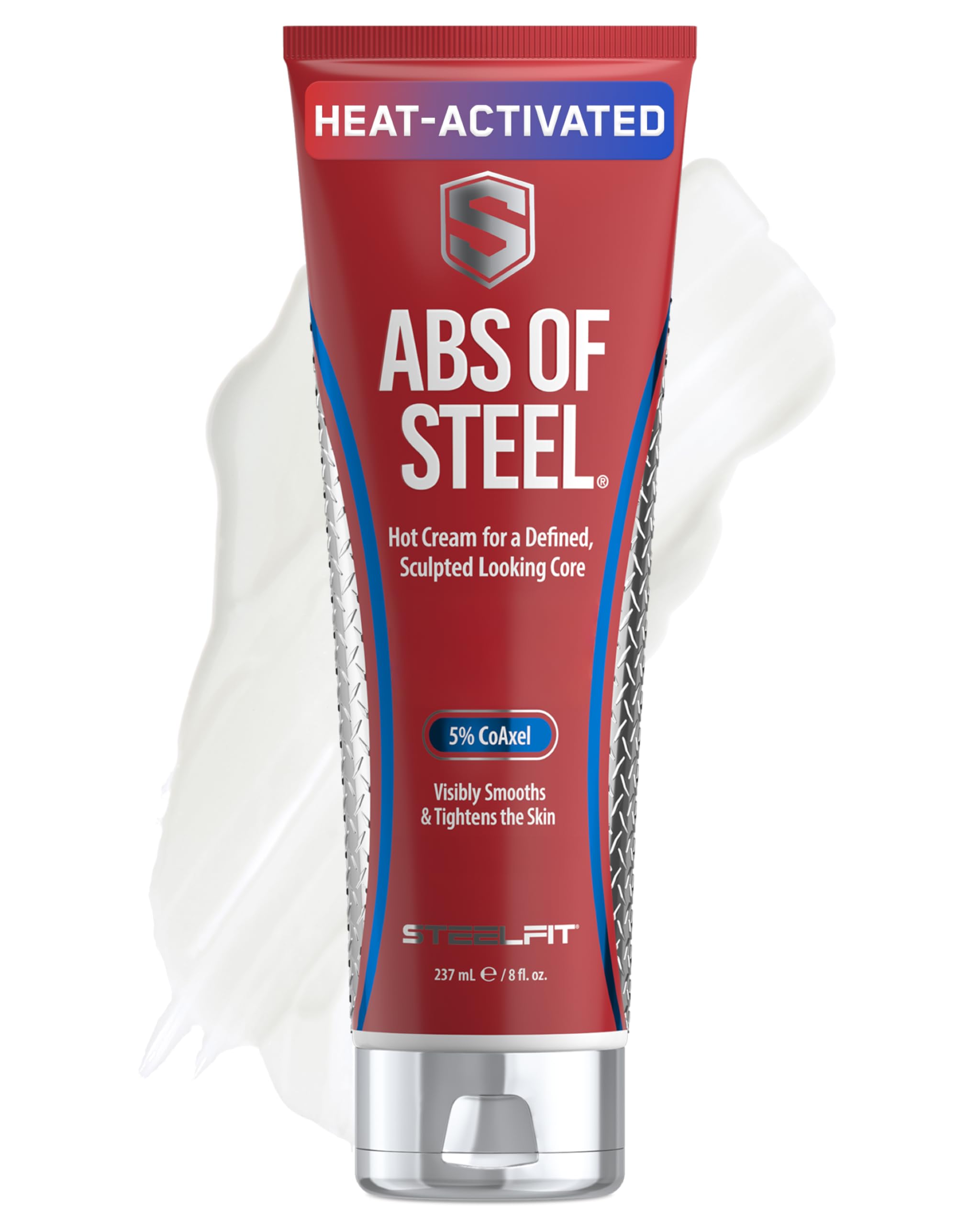 SteelFit Abs of Steel cream tube front; easy daily application.