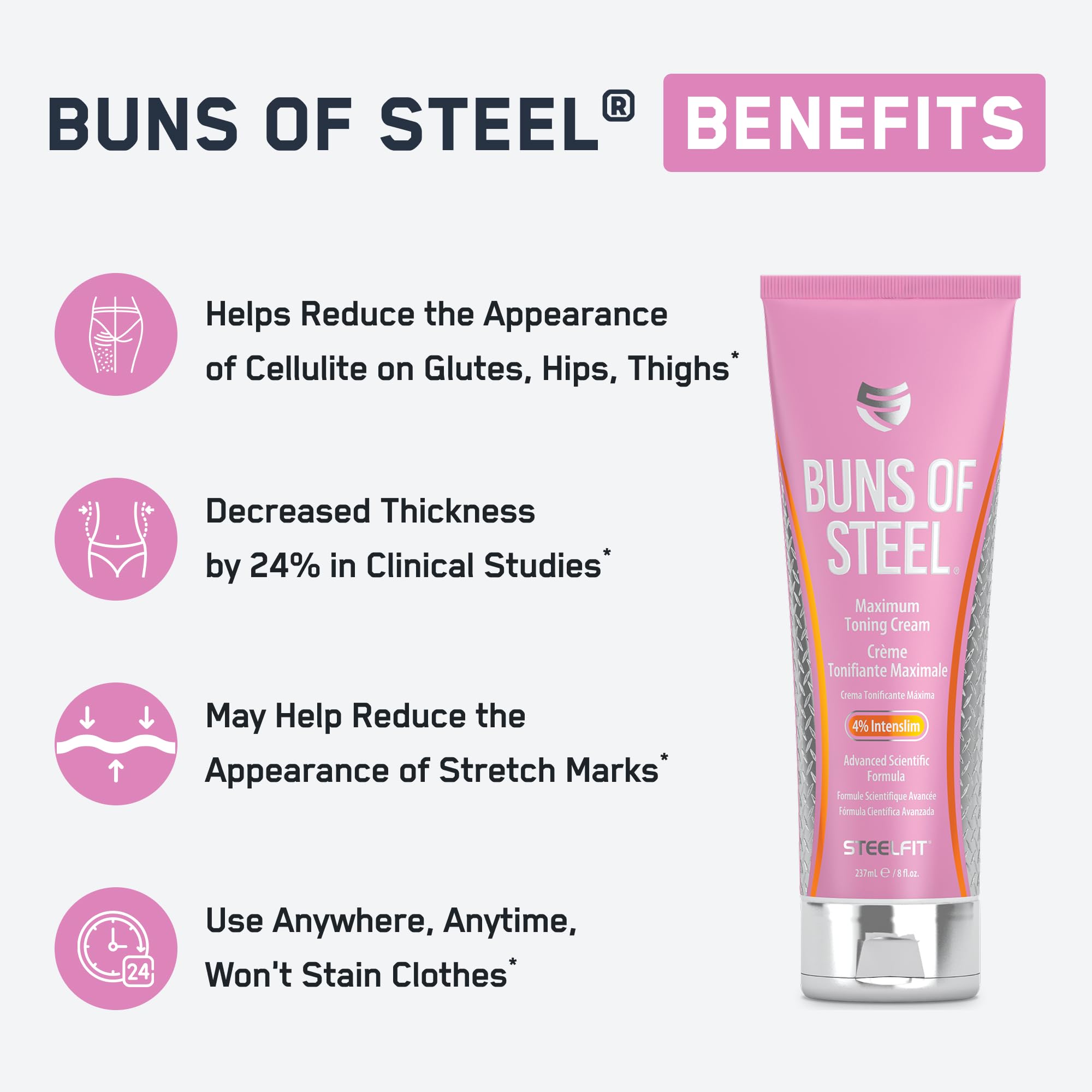 SteelFit Buns of Steel on glutes highlighting toning and shaping effects.