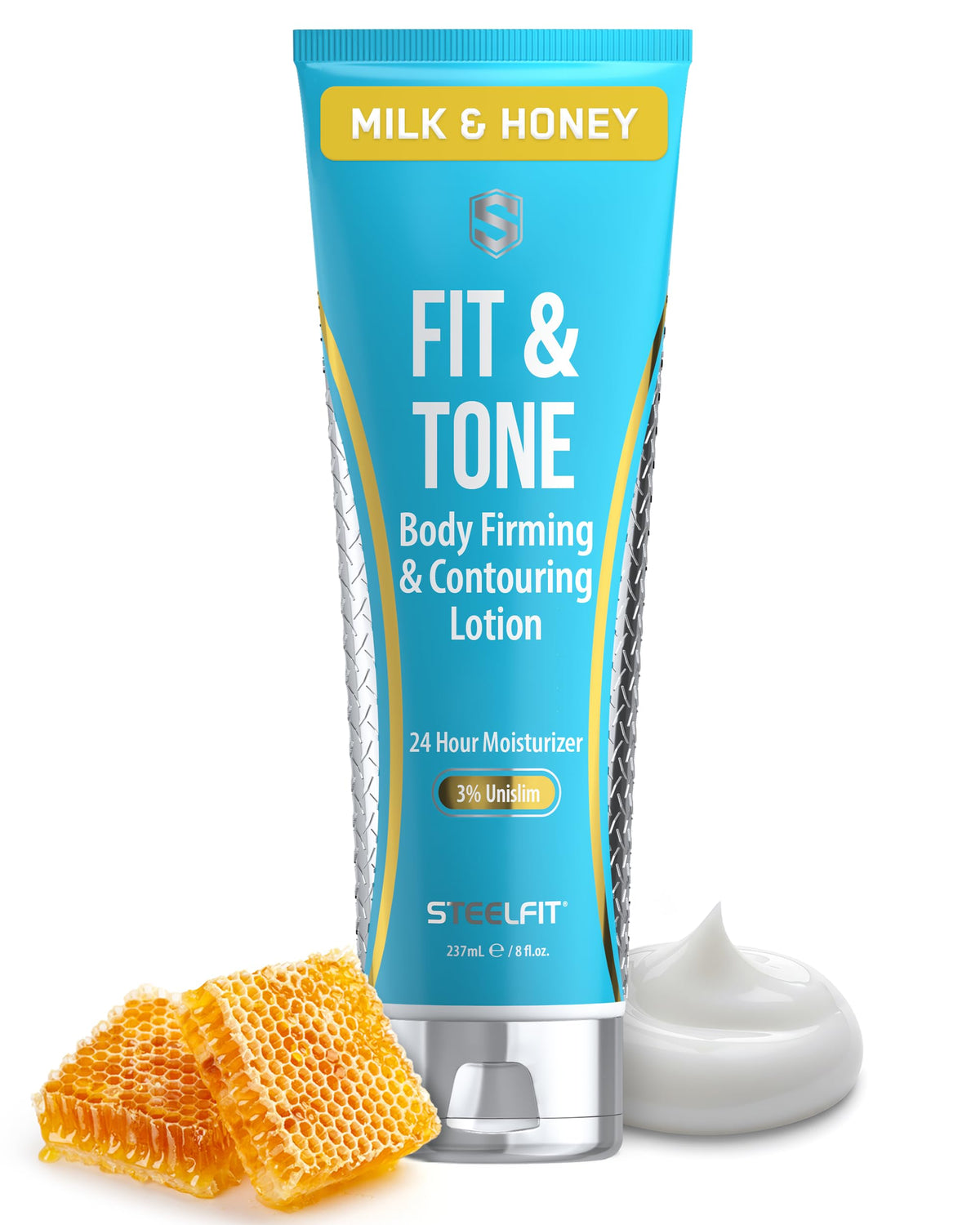 SteelFit Firming Body Lotion bottle for daily contouring and smoother skin.