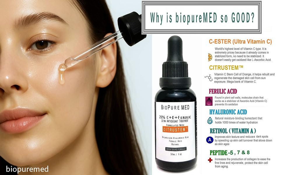 STEMBOTANY BioPureMED ingredients highlight Vitamin C and ferulic acid.