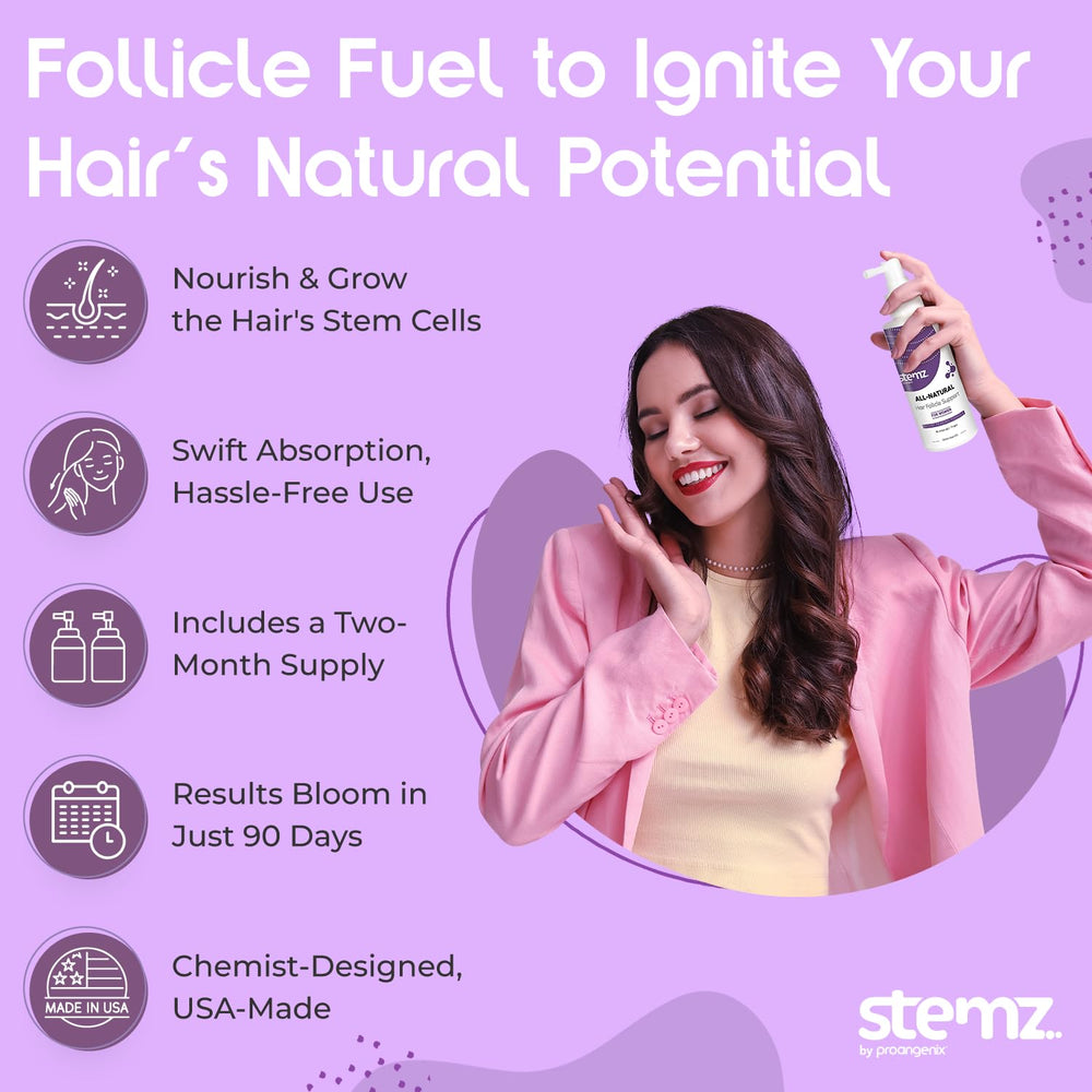 Stemz ingredients biotin and arginine panel underscore nourishing components.