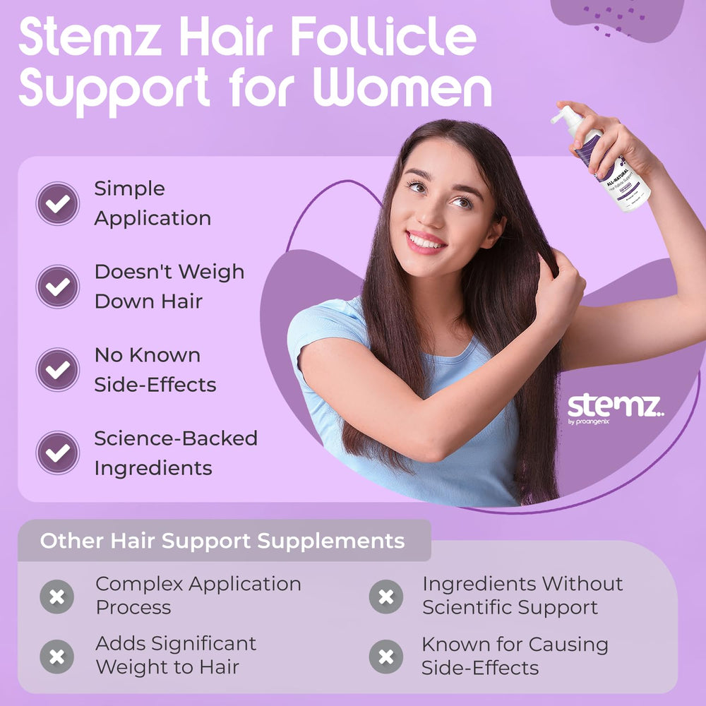 Stemz natural formulation purity badge conveys silicone-free and paraben-free.