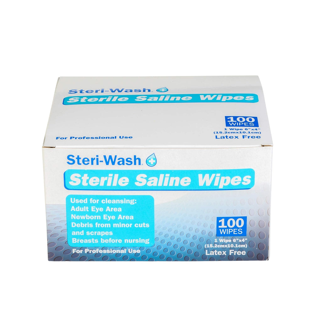 STERI-WASH Aftercare Wipes packaging shows convenient 100-count sterile piercing cleansing.