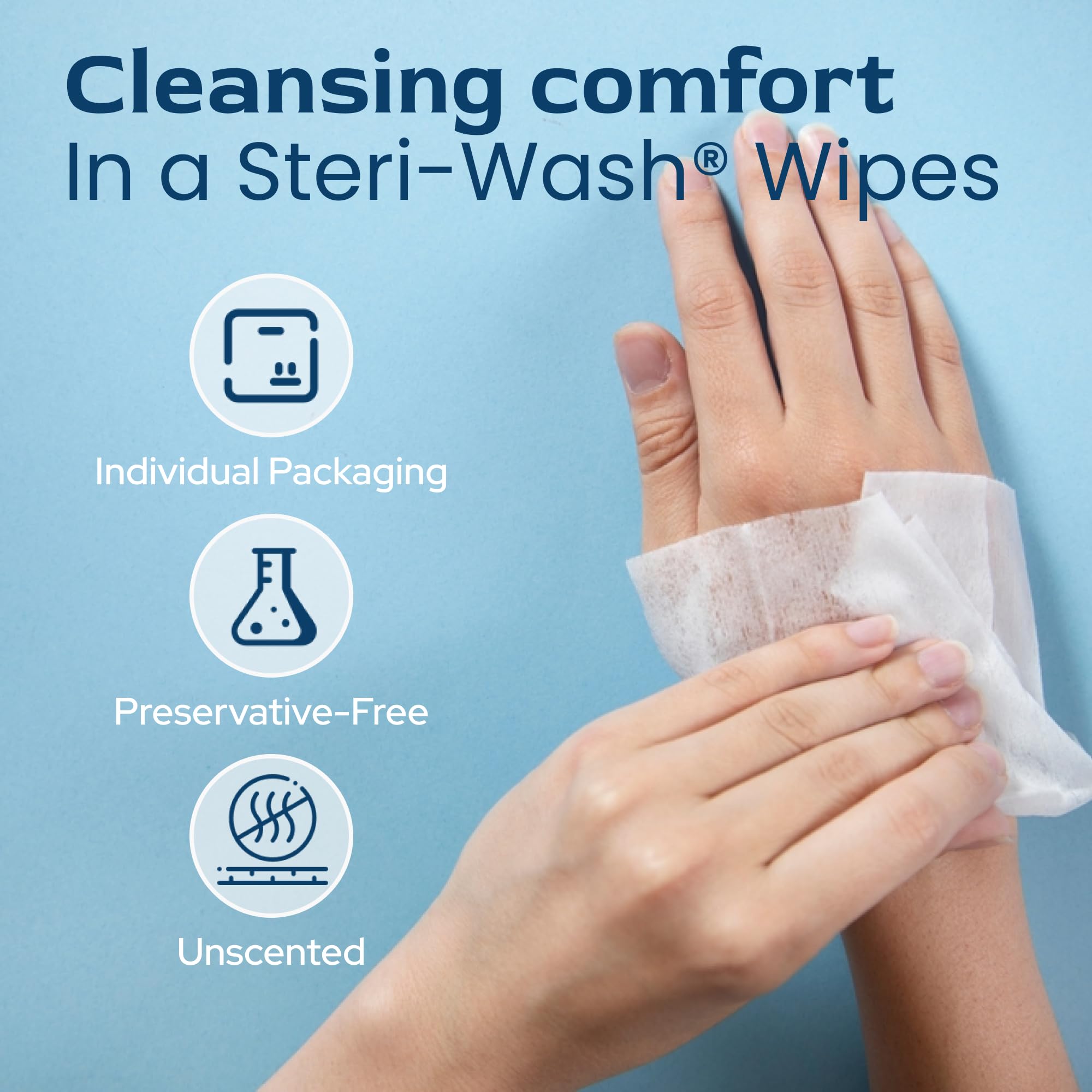 STERI-WASH Aftercare Wipes cleaning belly button piercing with soothing saline.