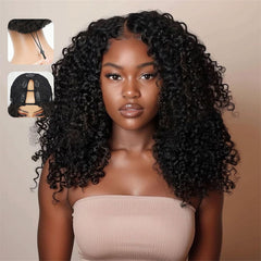 Sterly V Part Wig front view with Burmese curly 18-inch for a natural profile
