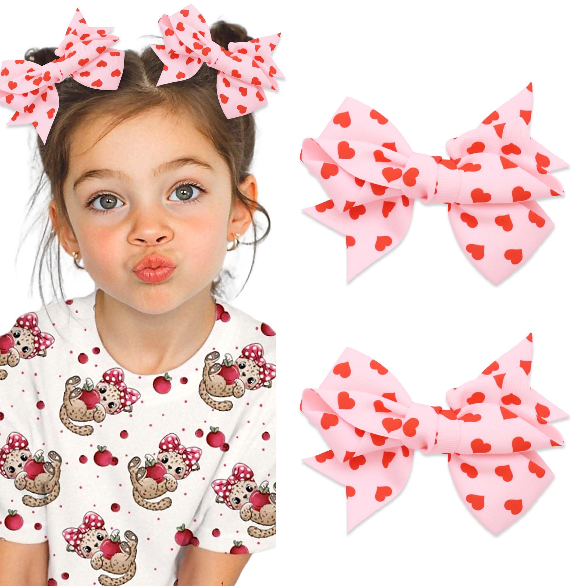STGDAK Valentine heart bow clip in pink, 4-inch size for secure, playful hairstyles