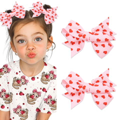 STGDAK Valentine heart bow clip in pink, 4-inch size for secure, playful hairstyles