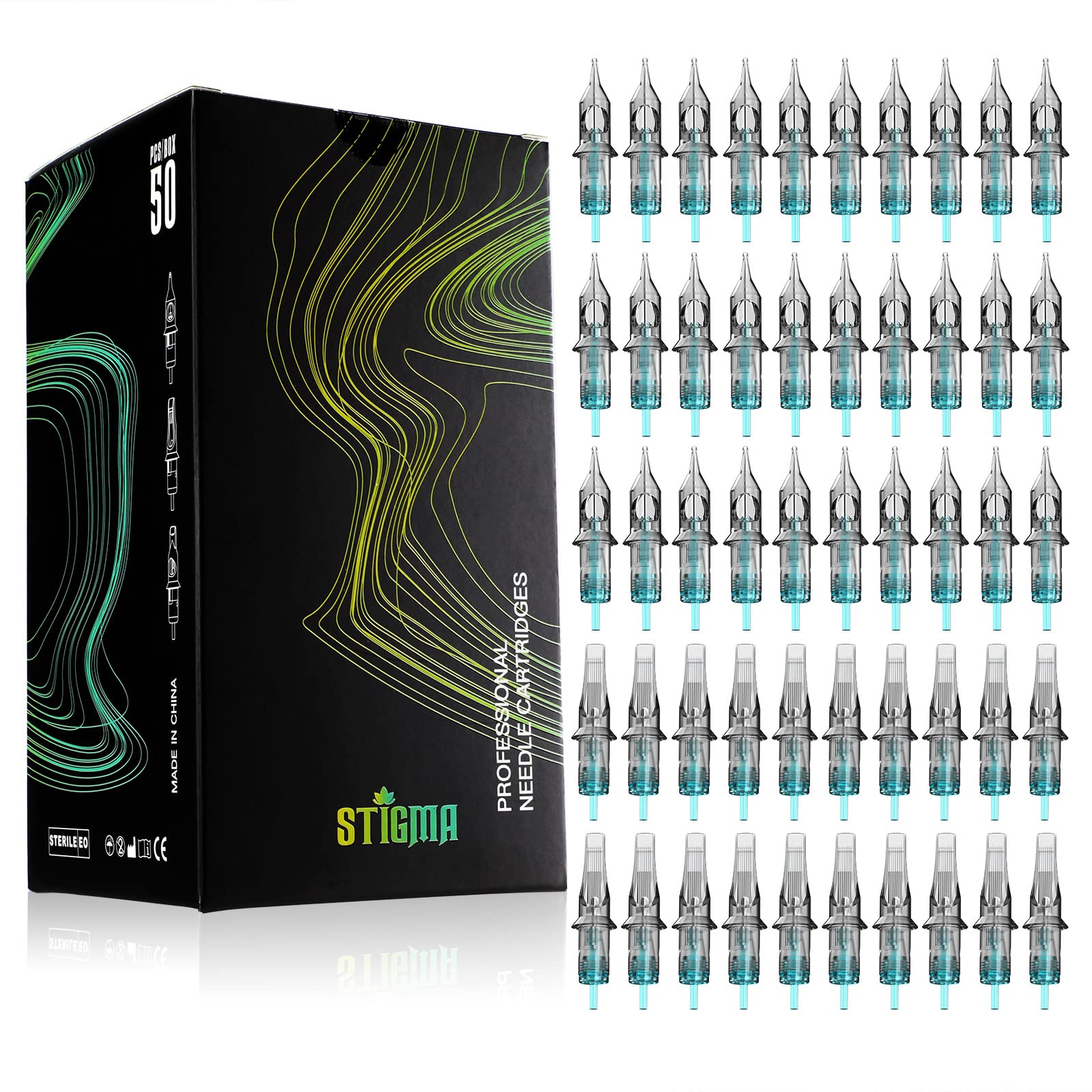 STIGMA Aquamarine Knight 1003RL round liner cartridge for precise line work.