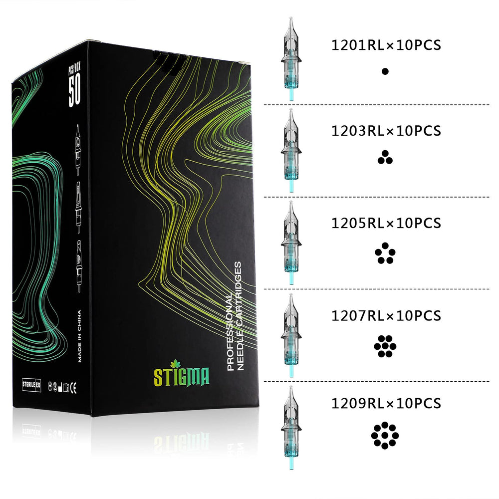 STIGMA Aquamarine Knight 1207RL round liner cartridge supports consistent fine lines