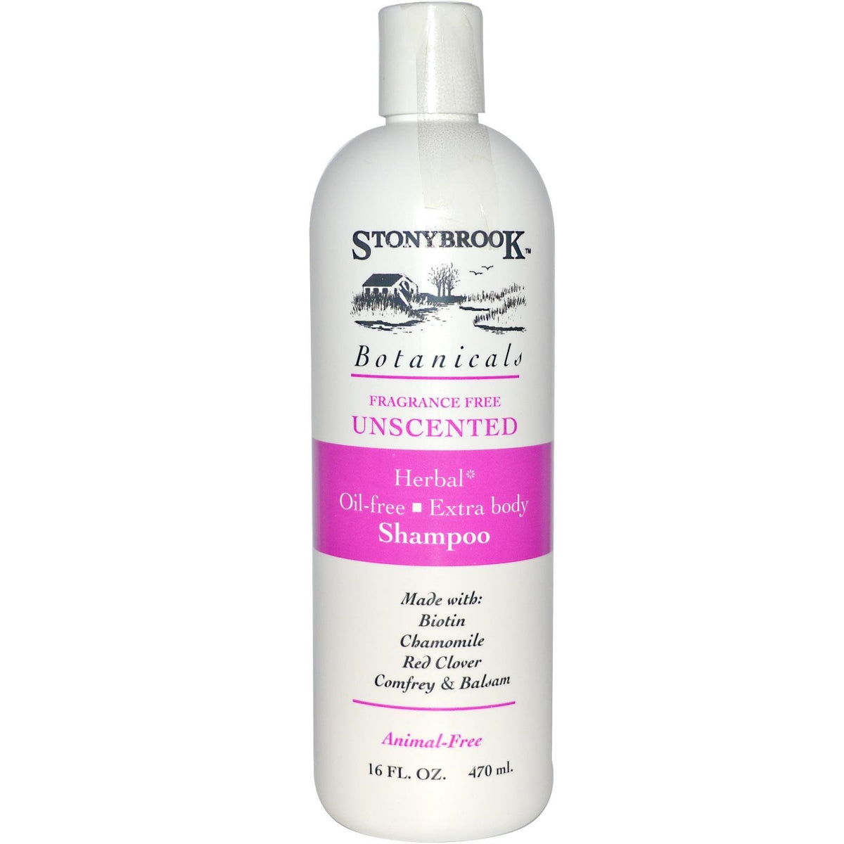 Stonybrook Shampoo Fragrance-Free 16 oz bottle for sensitive skin, gentle daily cleansing.