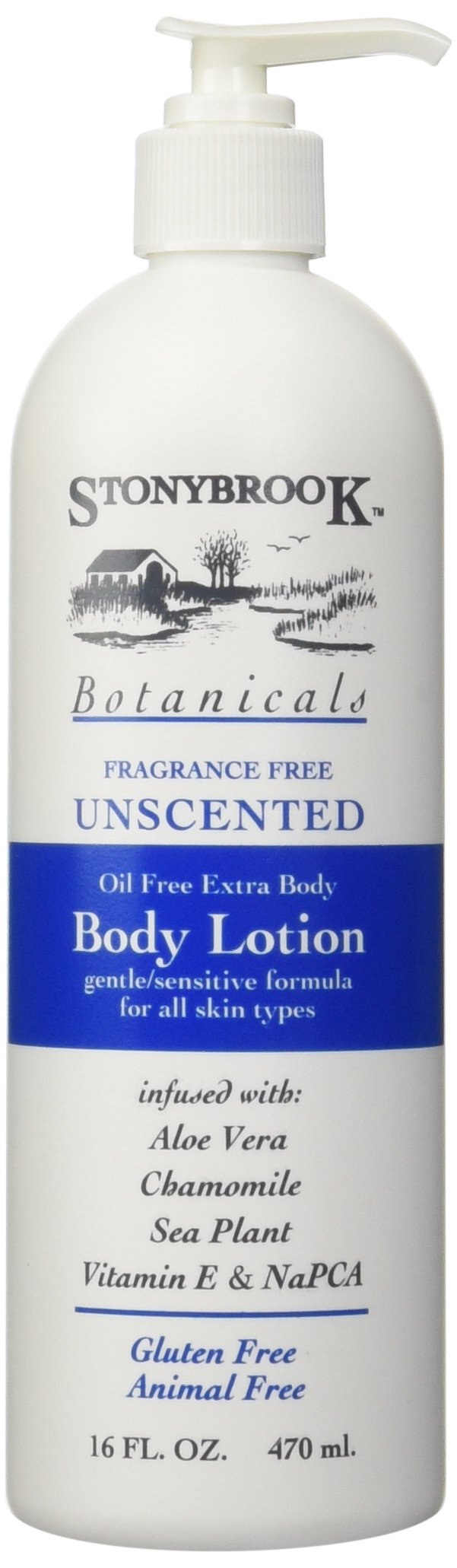 Stony Brook Unscented Lotion 16oz bottle for daily moisturization.