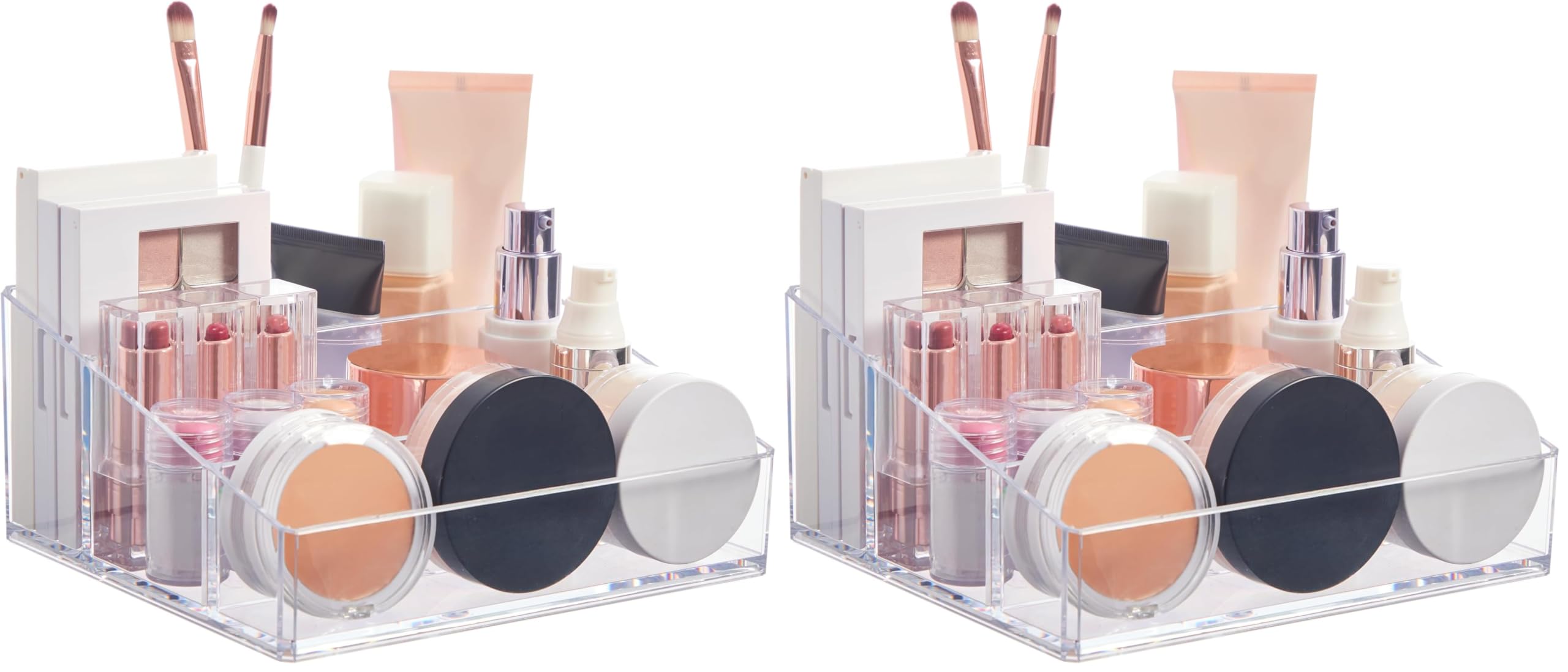 STORi clear plastic vanity organizer front view for compact makeup storage