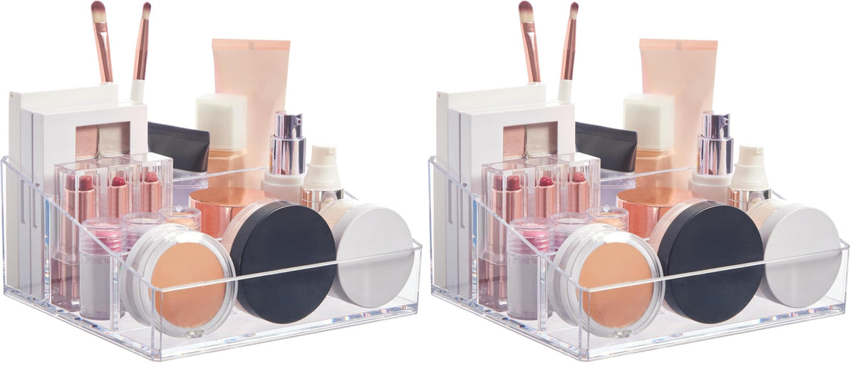 STORi clear plastic vanity organizer front view for compact makeup storage