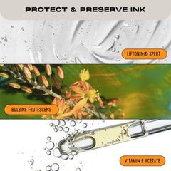Stories & Ink application on arm demonstrates smooth, non-greasy coverage for daily tattoo care.