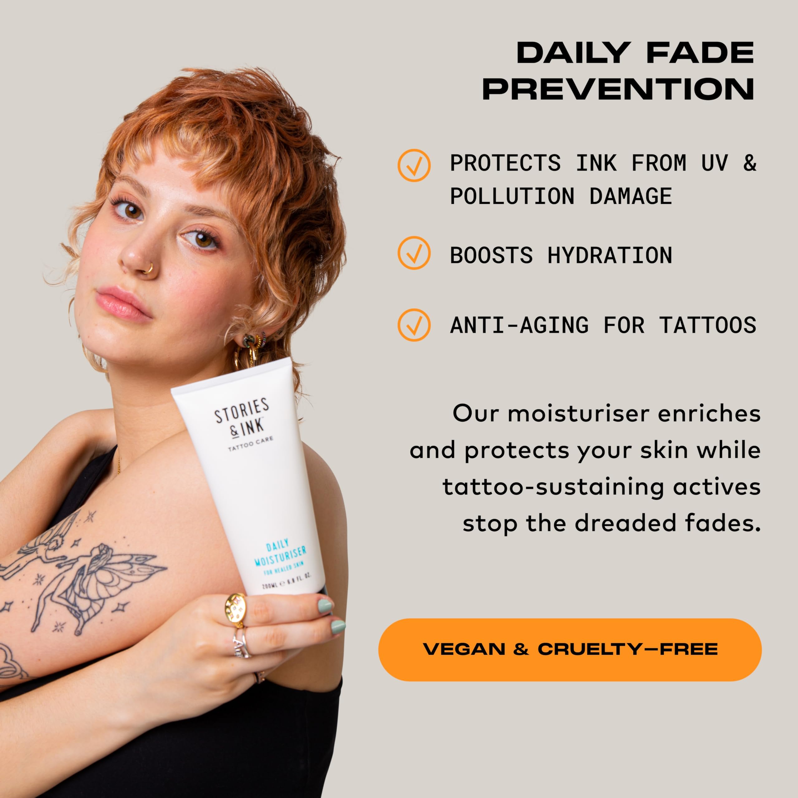 Stories & Ink cream texture closeup shows universal formula for all skin types.