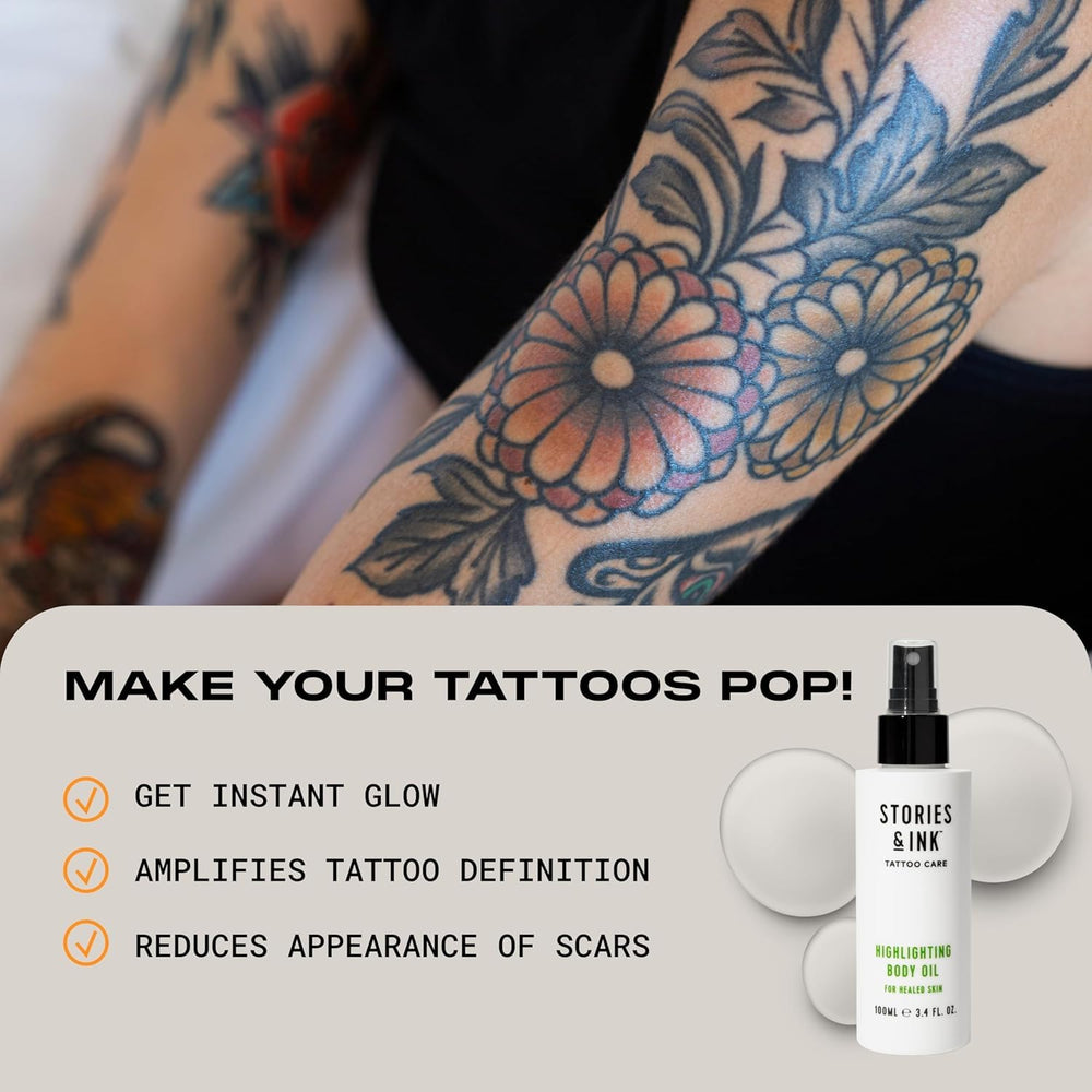 Stories & Ink Daily Moisturizer tube hydrates skin and supports healed tattoos.