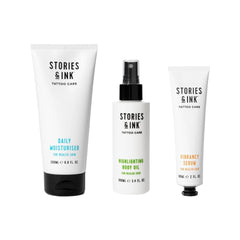 Stories & Ink Vibrancy Serum bottle boosts ink vibrancy while nourishing skin.
