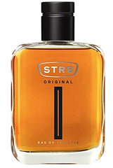 STR8 Original bottle side reveals sleek silhouette ideal for travel-friendly fragrance.