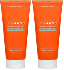 Straand Crown Boost bottle close-up showing hydrating conditioning action
