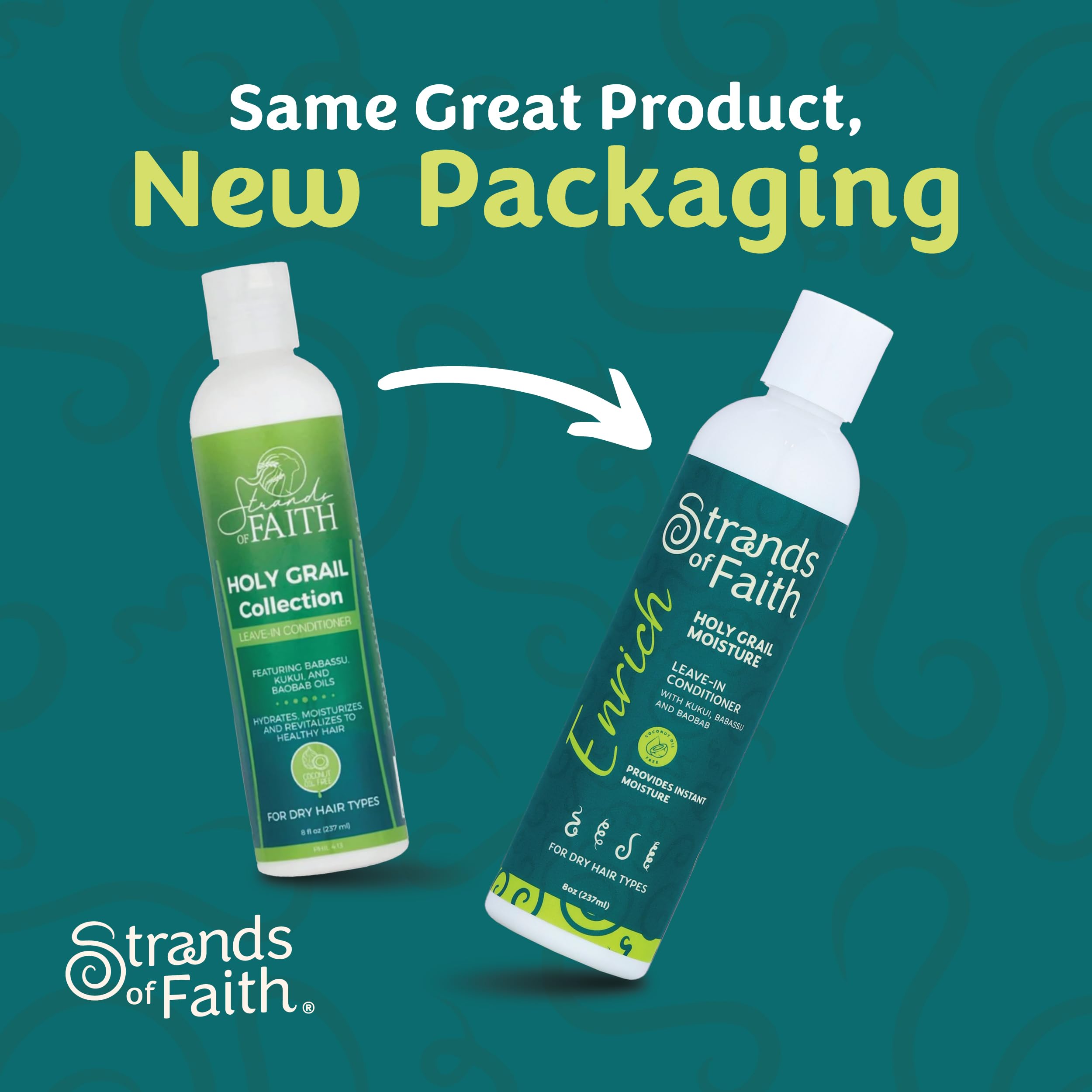 Creamy Strands of Faith Enrich Leave-in Conditioner texture close-up on hair.