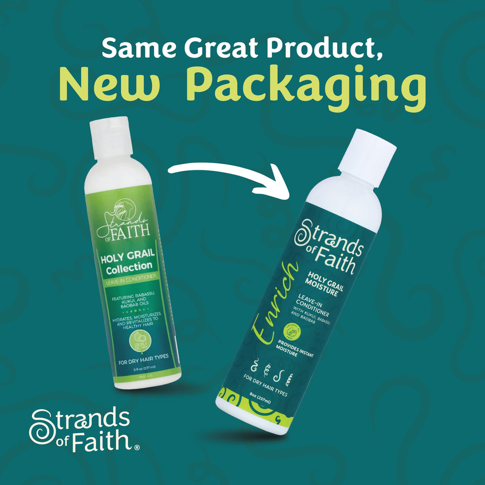 Creamy Strands of Faith Enrich Leave-in Conditioner texture close-up on hair.