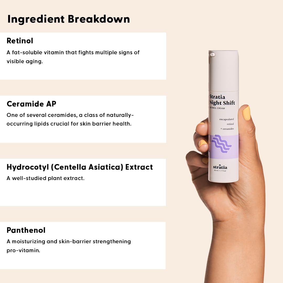 Stratia Night Shift with ceramides close-up emphasizes barrier-supporting benefits.