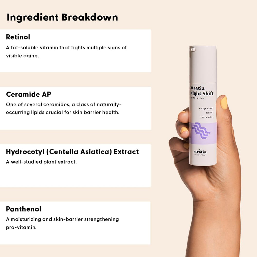 Stratia Night Shift with ceramides close-up emphasizes barrier-supporting benefits.