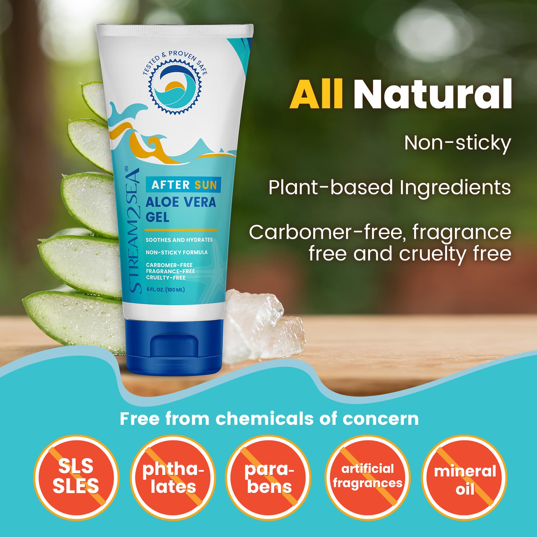 STREAM 2 SEA aloe vera gel texture close-up showcases non-greasy hydration after sun exposure.