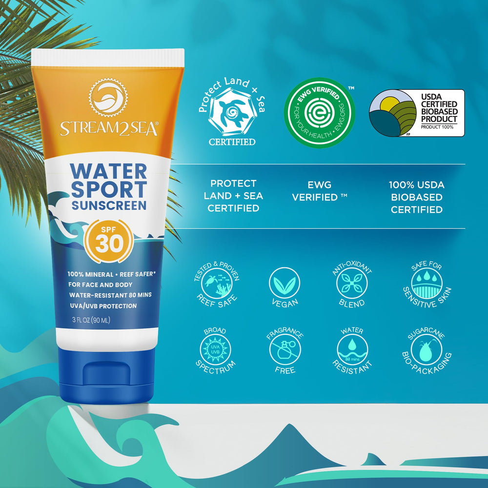 STREAM 2 SEA applying on face during hike with up to 80 minutes water resistance.