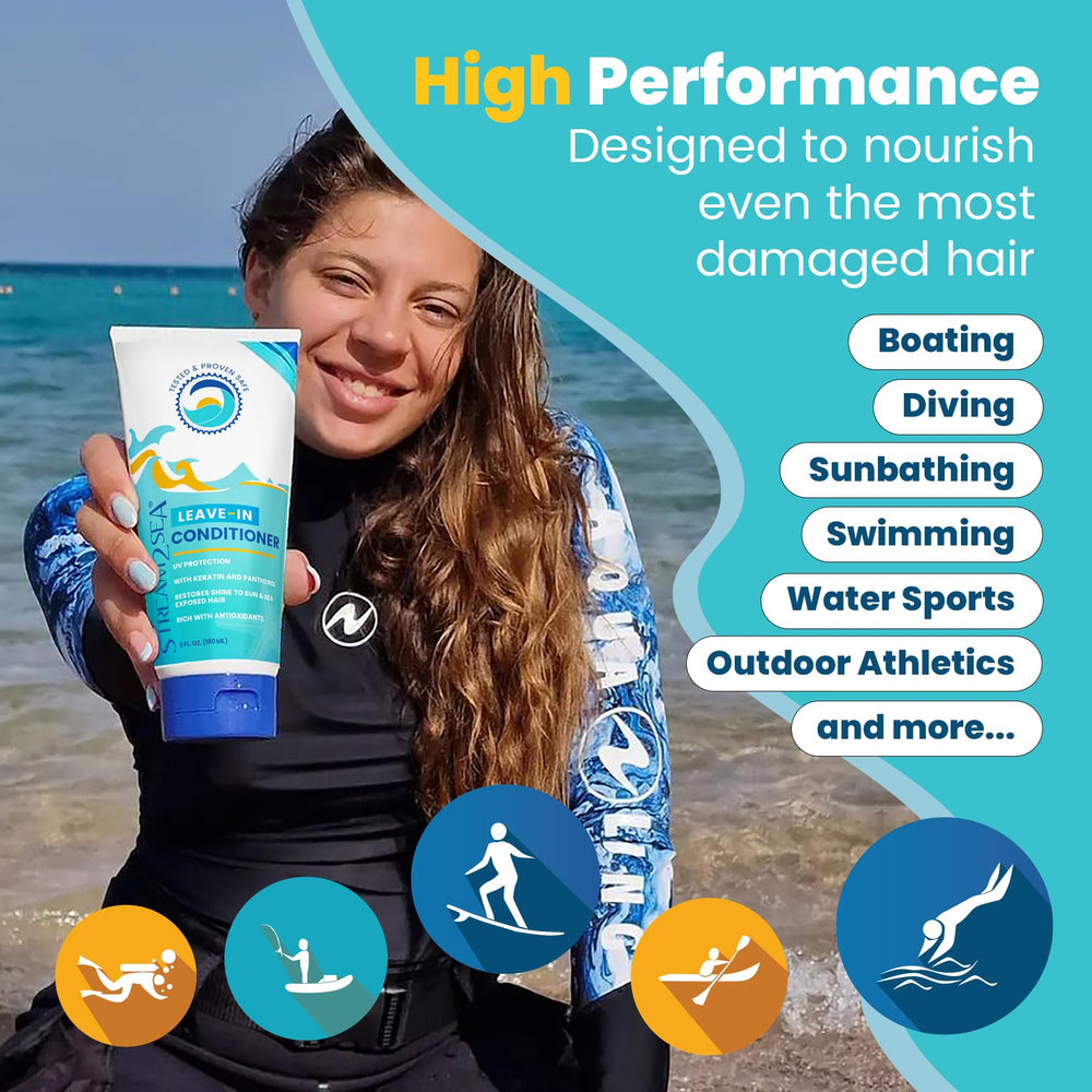 STREAM 2 SEA leave-in conditioner liquid drop highlighting lightweight, non-greasy feel