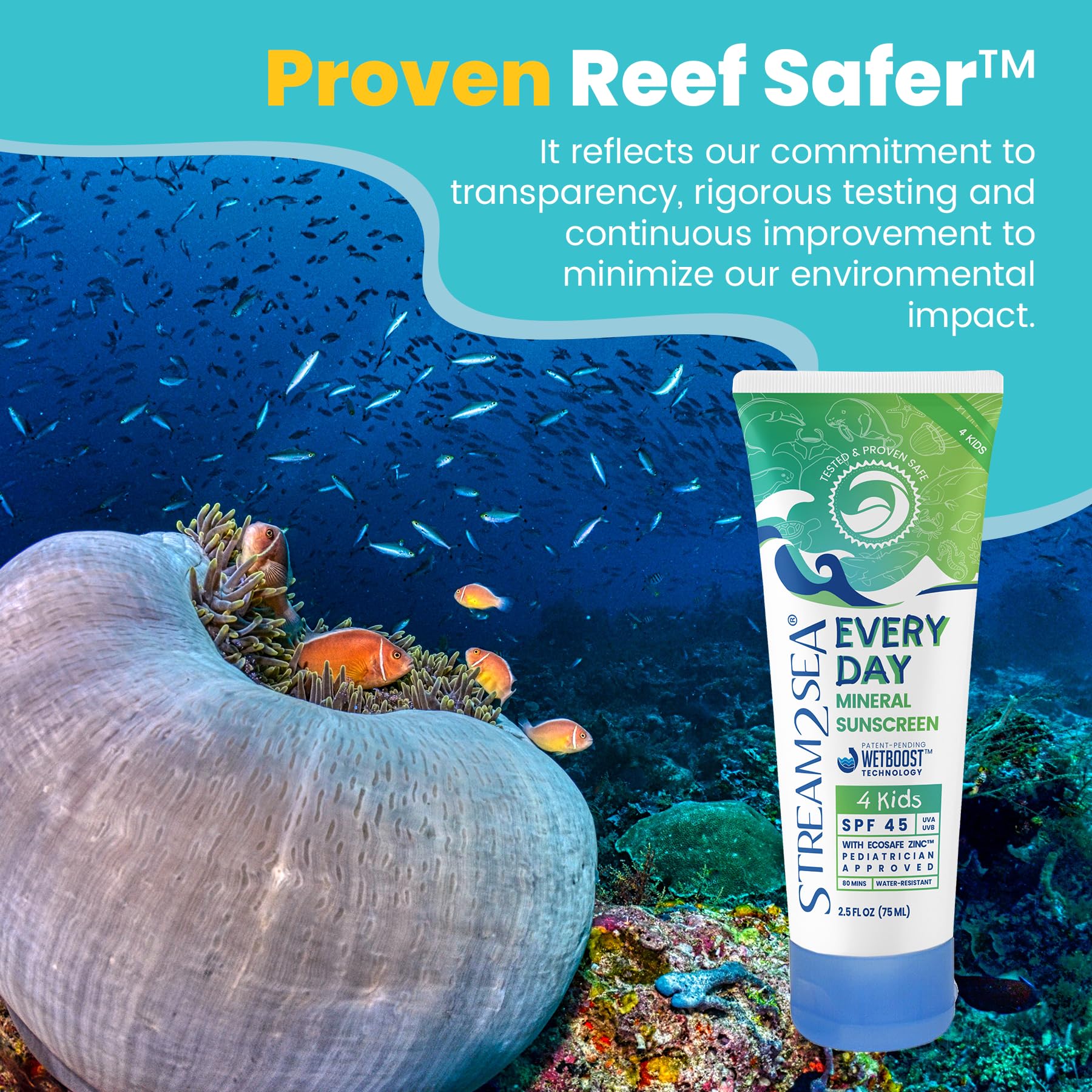 STREAM 2 SEA reef-safe symbol on packaging indicating ocean-friendly formula