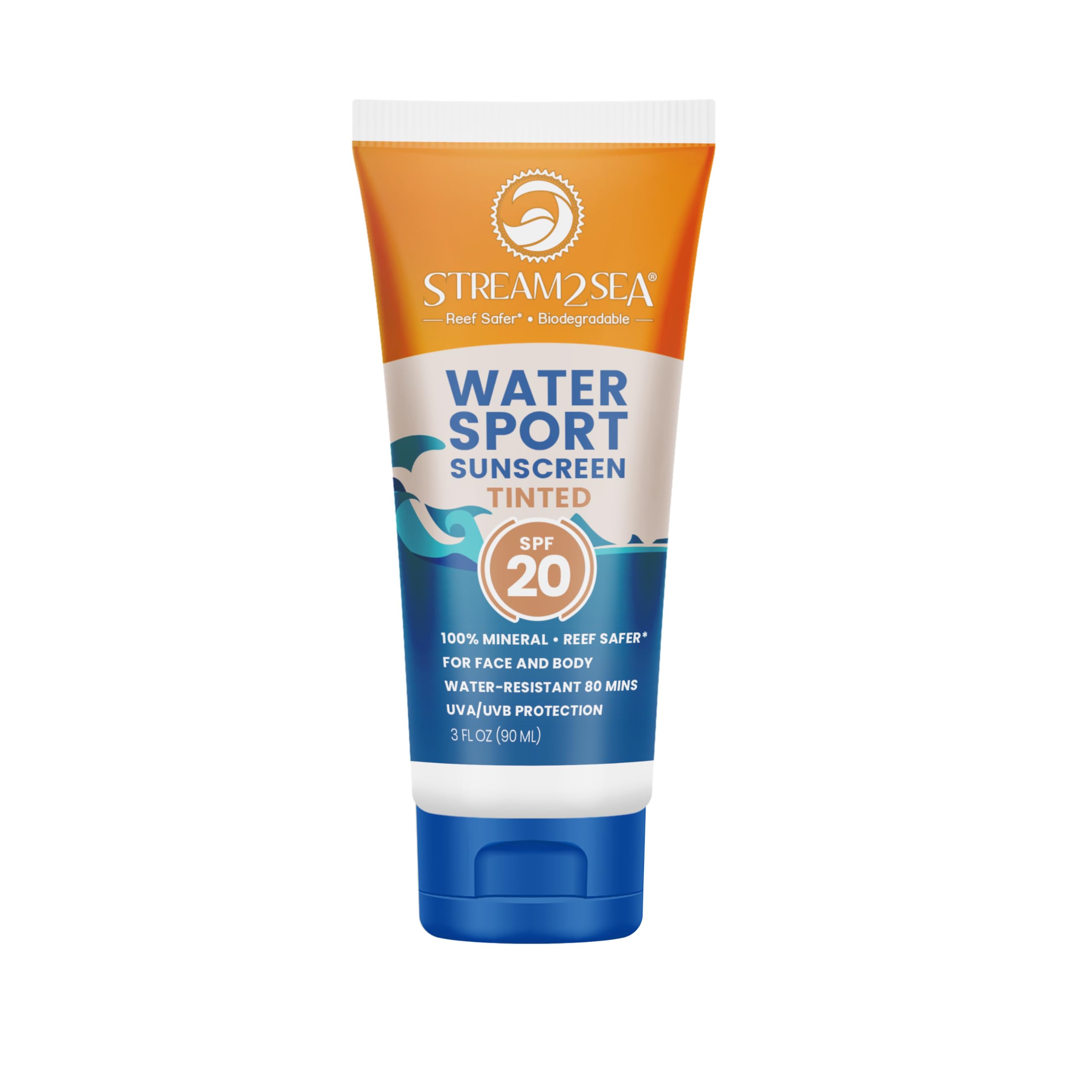 STREAM 2 SEA tinted sunscreen tube showing eco-friendly packaging and SPF 20 protection