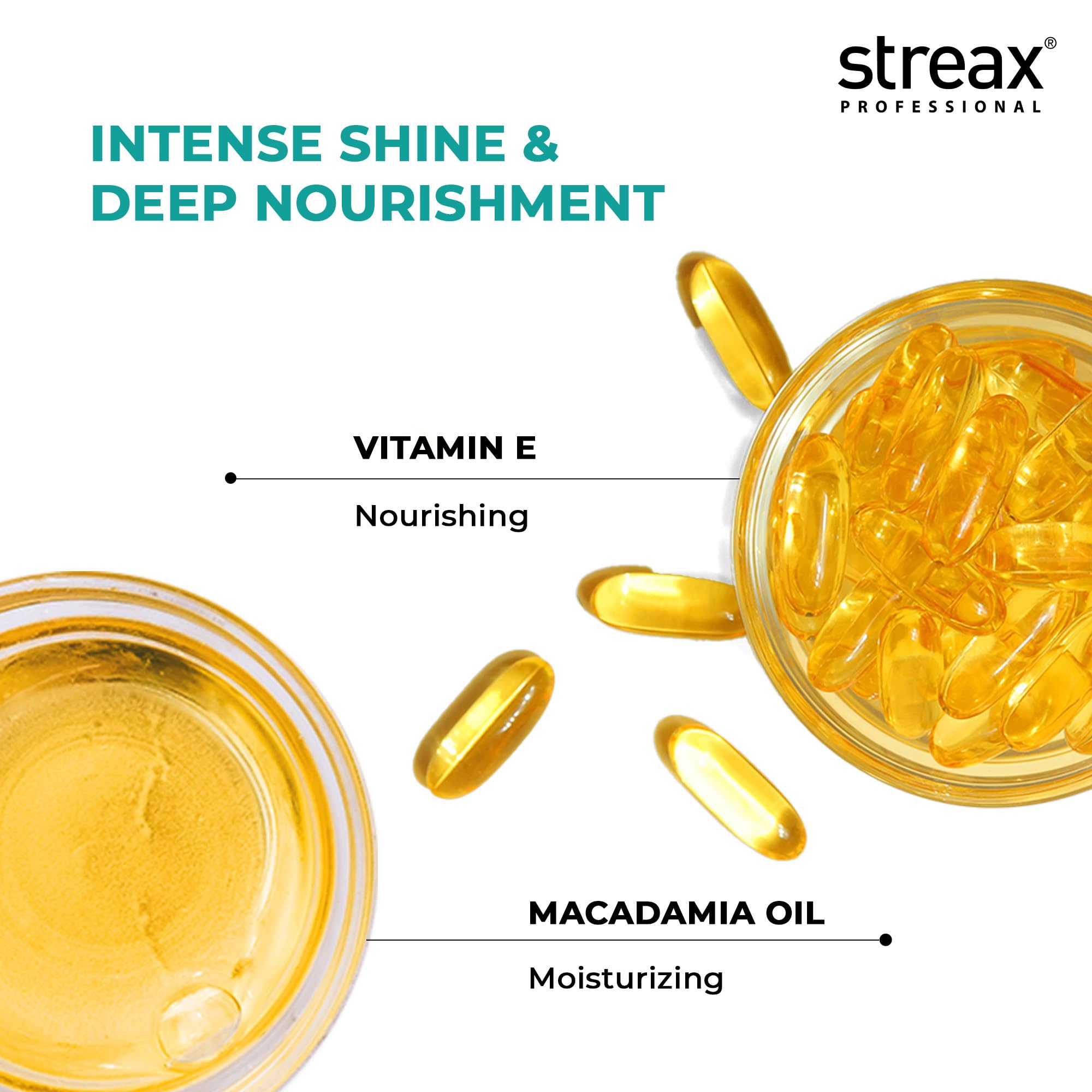 Streax Professional Vitariche Gloss Serum taming frizz on mid-lengths for smooth styling.
