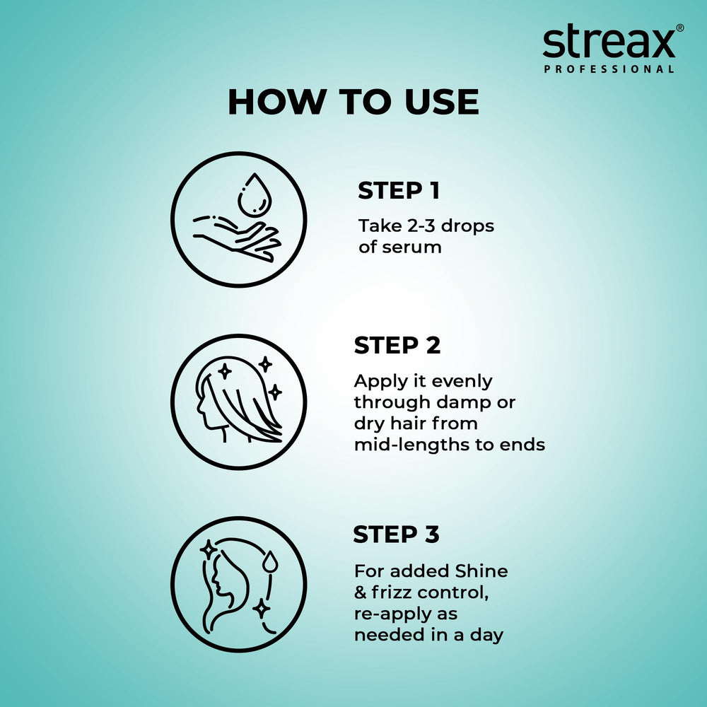 Streax Professional Vitariche Gloss Serum enriched with macadamia oil for soft, natural texture.