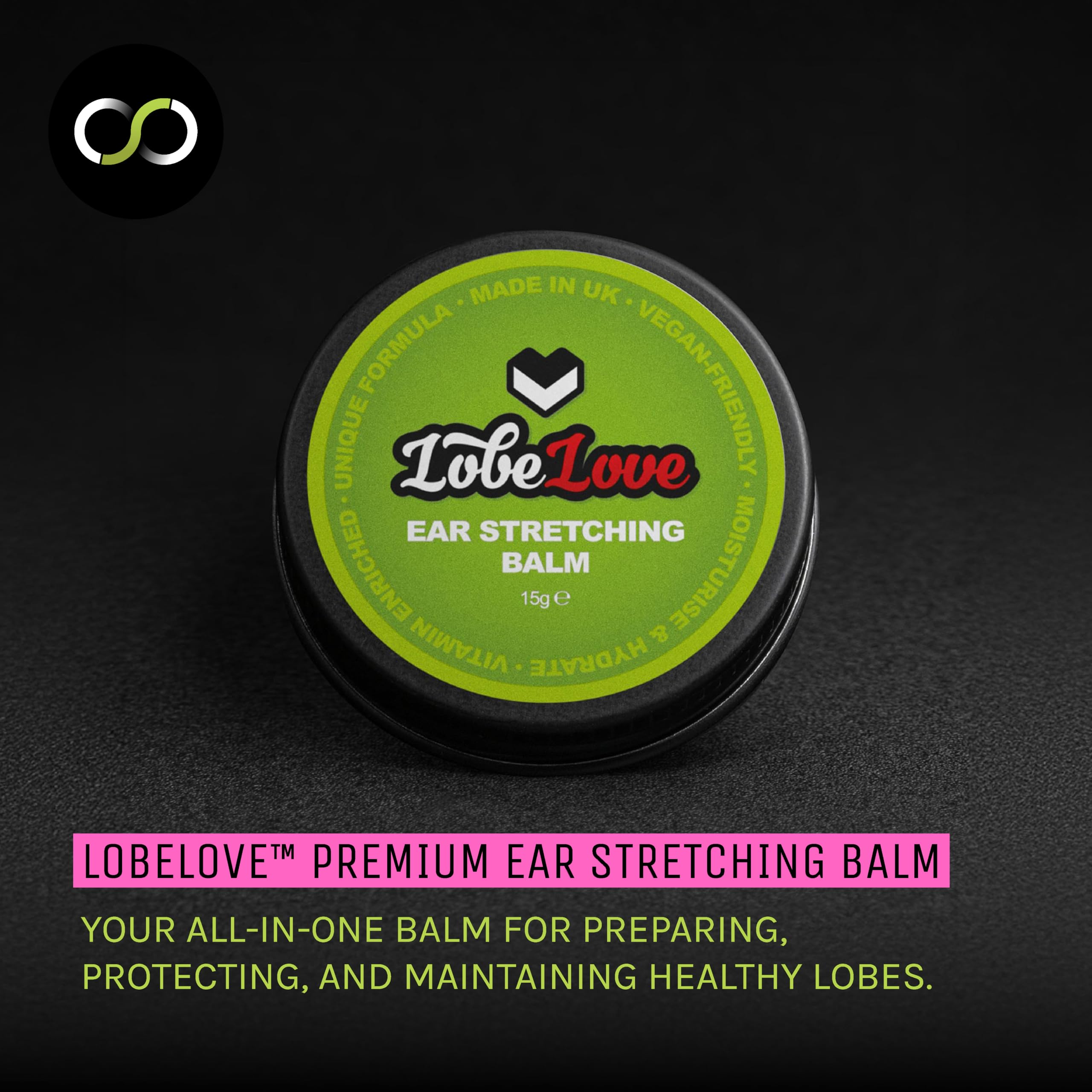 Stretch It balm ingredients visual with jojoba, castor, apricot oils.
