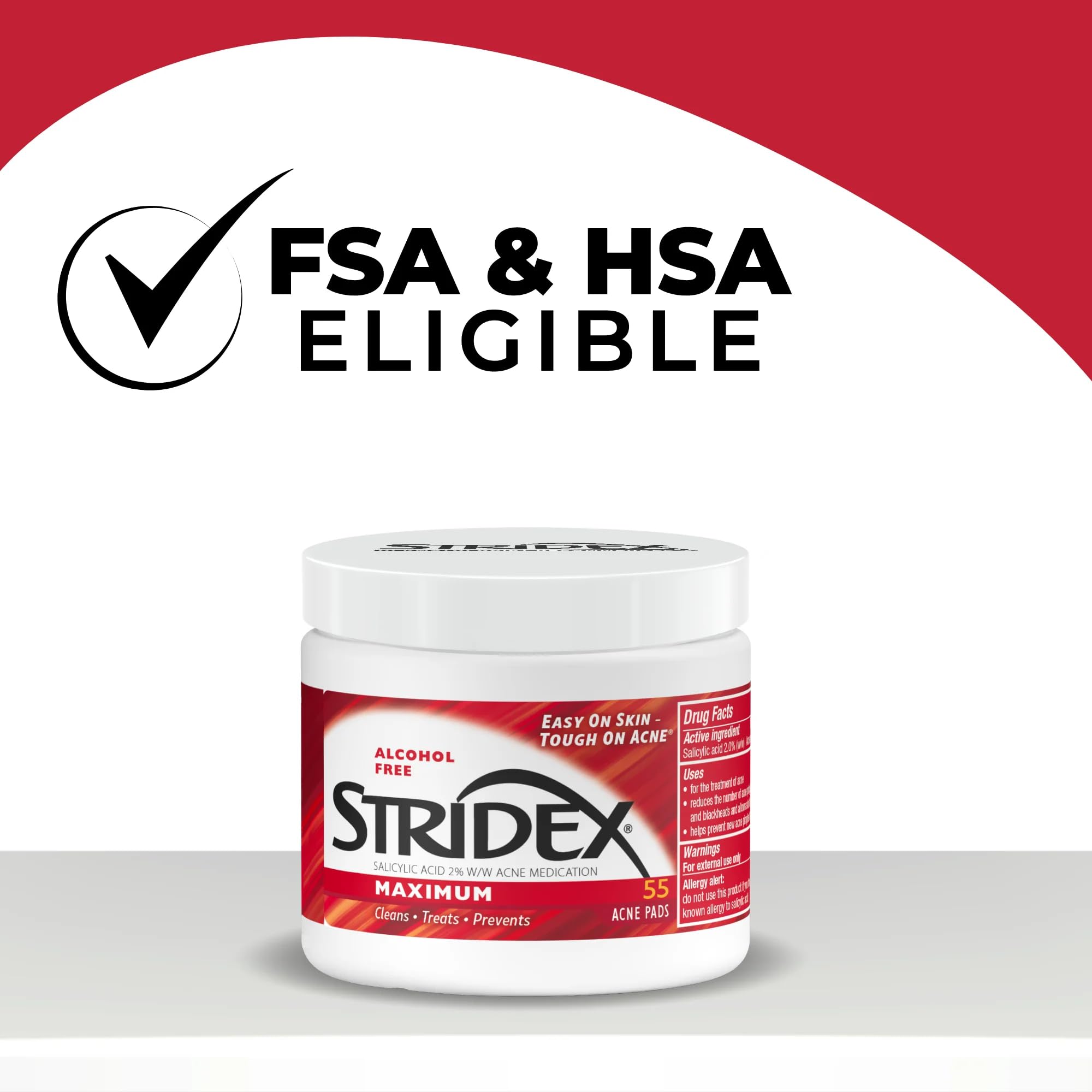 Label highlights 2% salicylic acid in Stridex Maximum.