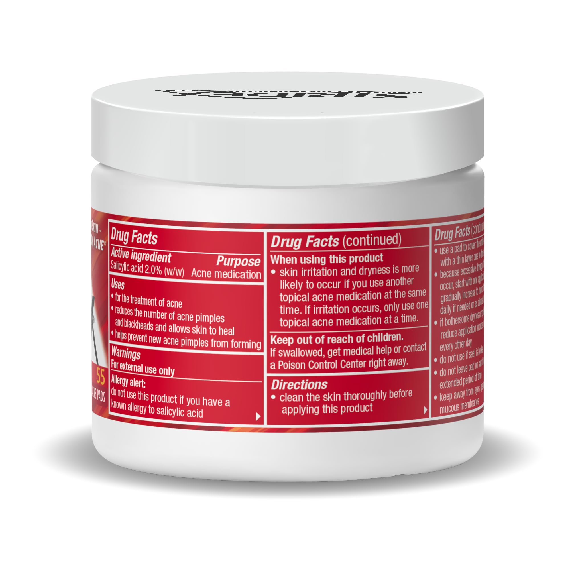 Derm-friendly Stridex routine featuring Maximum pads for cleansing.