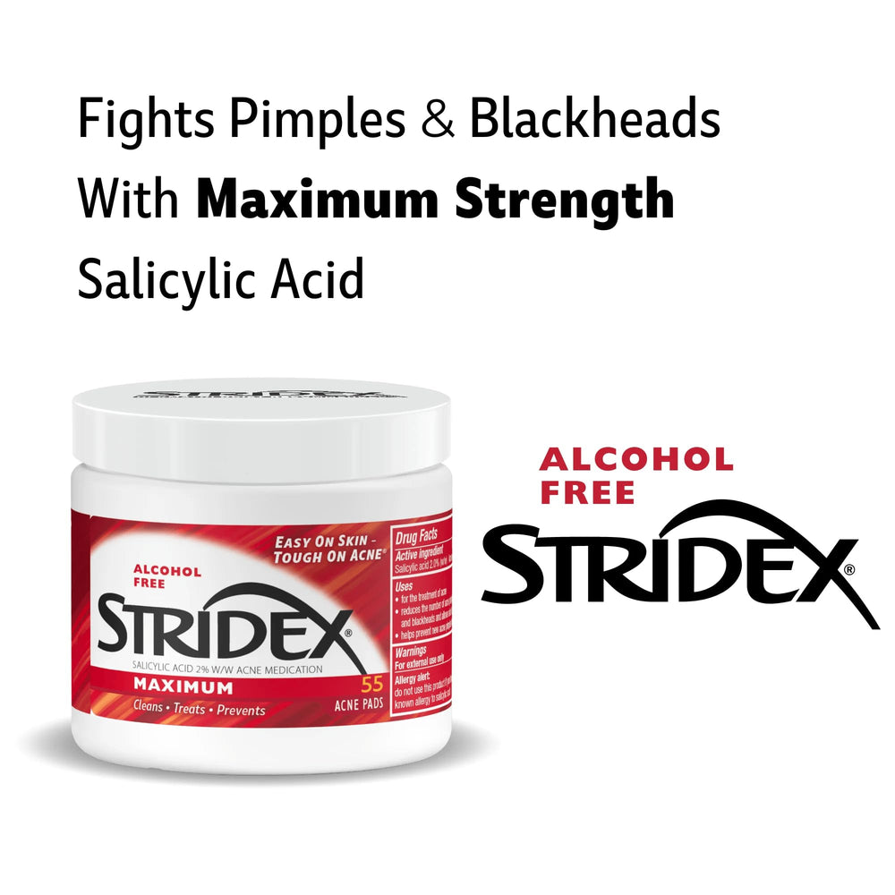 Alcohol-free Stridex pad promotes gentler acne care on skin.