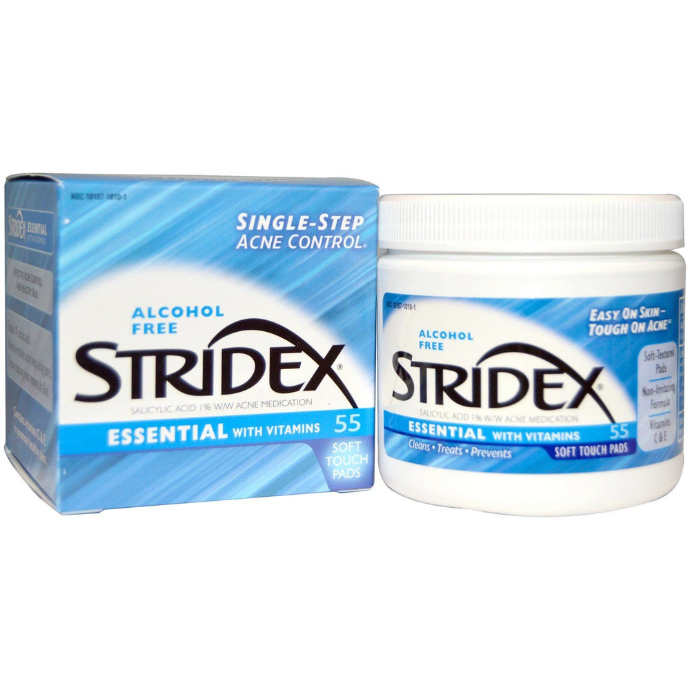 Stridex Reg Pads box demonstrates easy cleansing and prevention support.