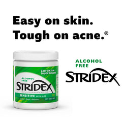 Stridex Sensitive Pads alcohol-free label highlighting gentle cleansing.